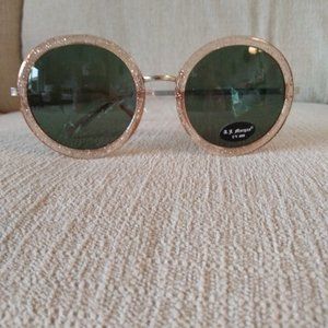 Tan Round Glitter Sunglasses NWOT